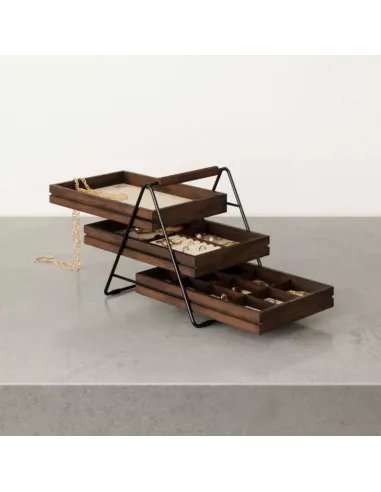 Terrace Plateau de rangement pour bijoux - 3 niveaux - Noyer