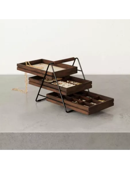 Terrace Plateau de rangement pour bijoux - 3 niveaux - Noyer