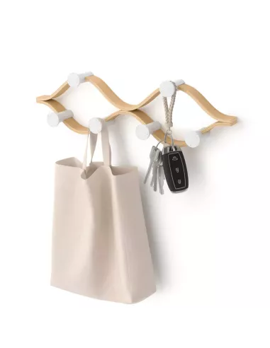 Porte manteaux  mural "Montage" - 6 Crochets - Blanc et Bois naturel