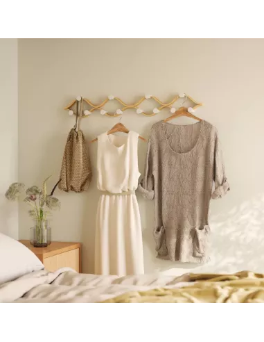 Porte manteaux  mural "Montage" - 6 Crochets - Blanc et Bois naturel