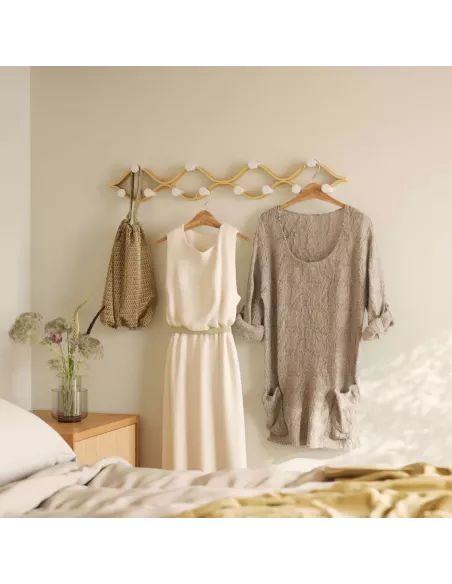 Porte manteaux  mural "Montage" - 6 Crochets - Blanc et Bois naturel