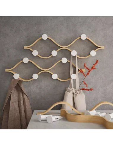 Porte manteaux  mural "Montage" - 6 Crochets - Blanc et Bois naturel