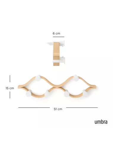 Porte manteaux  mural "Montage" - 6 Crochets - Blanc et Bois naturel