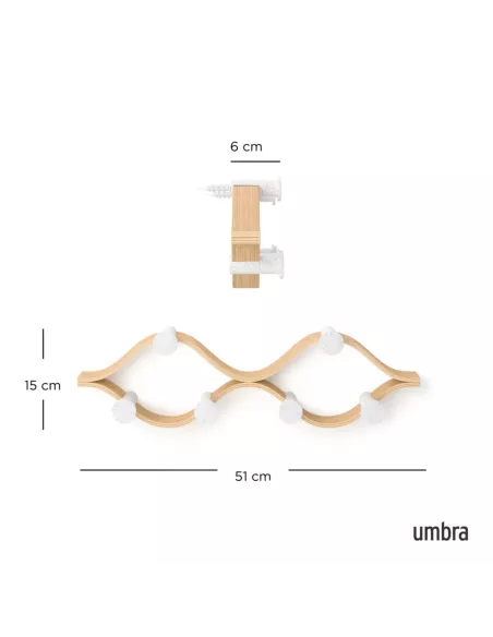 Porte manteaux  mural "Montage" - 6 Crochets - Blanc et Bois naturel