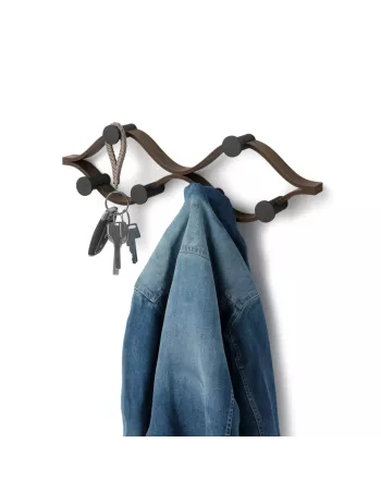 Porte manteaux  mural "Montage" - 6 Crochets - Noir et Bois de  noyer