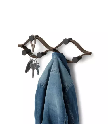 Porte manteaux  mural "Montage" - 6 Crochets - Noir et Bois de  noyer