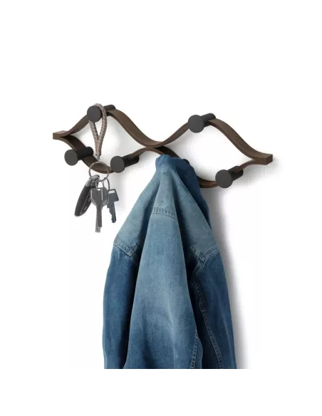 Porte manteaux  mural "Montage" - 6 Crochets - Noir et Bois de  noyer