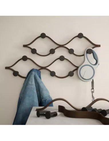 Porte manteaux  mural "Montage" - 6 Crochets - Noir et Bois de  noyer