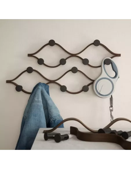 Porte manteaux  mural "Montage" - 6 Crochets - Noir et Bois de  noyer
