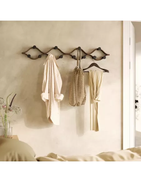 Porte manteaux  mural "Montage" - 6 Crochets - Noir et Bois de  noyer