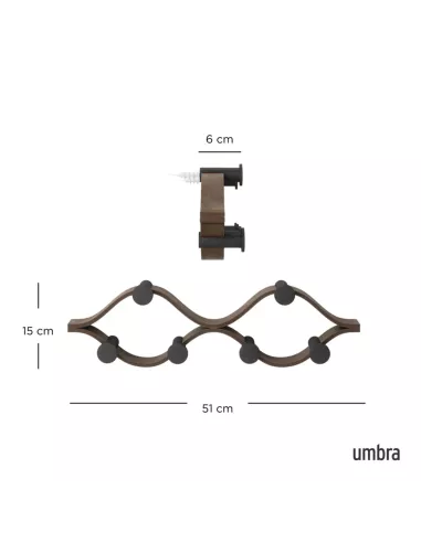 Porte manteaux  mural "Montage" - 6 Crochets - Noir et Bois de  noyer