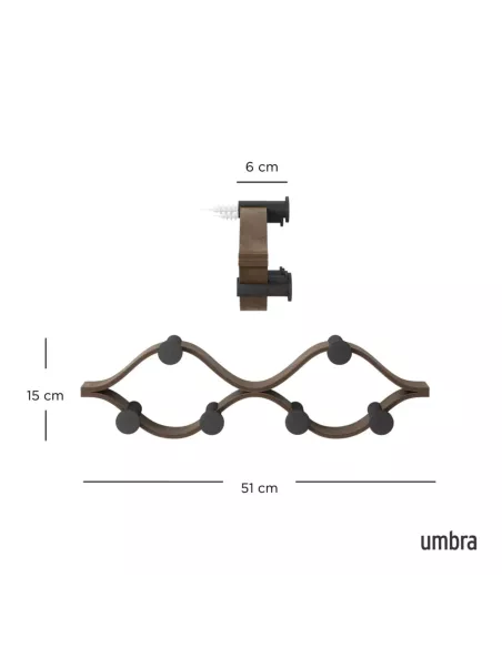 Porte manteaux  mural "Montage" - 6 Crochets - Noir et Bois de  noyer