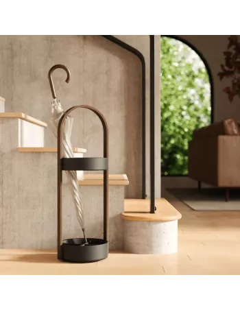 Porte Parapluie en Bois - Noir et Noyer 2