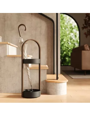 Porte Parapluie en Bois - Noir et Noyer
