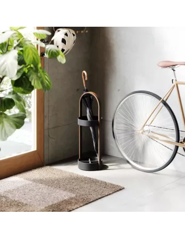 Porte Parapluie en Bois - Noir et Noyer