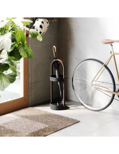 Porte Parapluie en Bois - Noir et Noyer