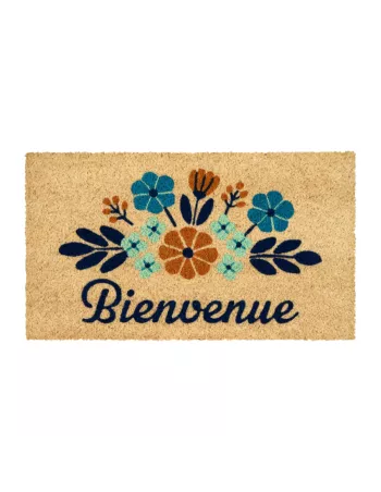 Paillasson "Bienvenue" motifs bleux - 40x70 cm