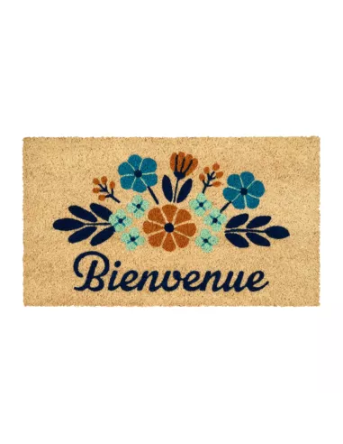 Paillasson "Bienvenue" motifs bleux - 40x70 cm