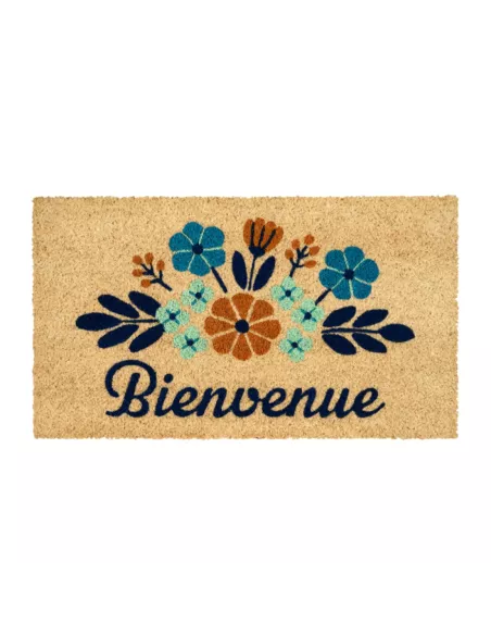 Paillasson "Bienvenue" motifs bleux - 40x70 cm