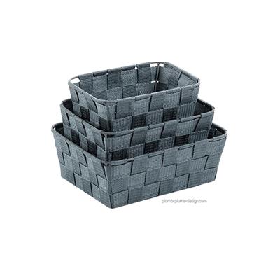 Panier Salle de Bain Alvaro Gris - Lot de 3